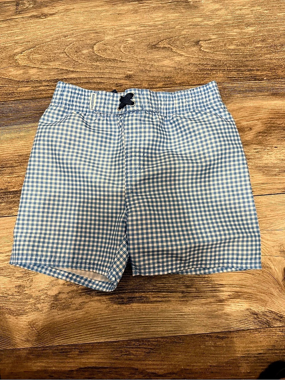 RuggedButts Gingham Swim Trunks in Blue & White